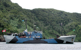 The historic Farley Mowat in the waters off the Cocos Islands