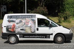 Sea Shepherd’s "Stop the Grind" van. Photo: Deborah Bassett