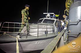 Sea Shepherd hands over rescued crew of the Thunder Sao Tome coast guards. Photo: Jeff Wirth