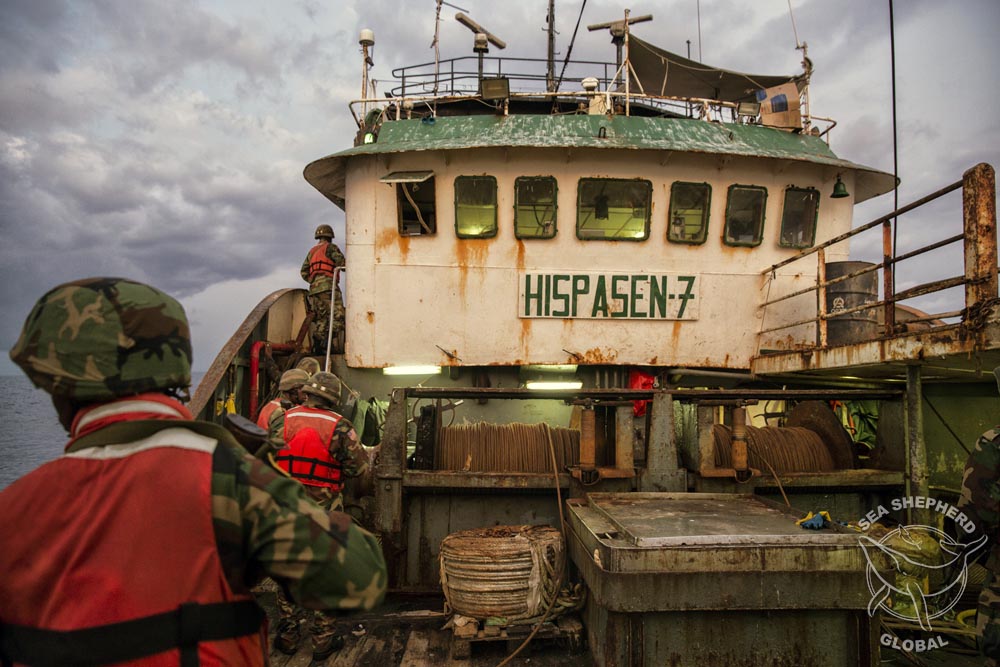 Liberian Coast Guard board, inspect and arrest the FV Hispasen 7. Photo: Sea Shepherd Global/Karine Aigner