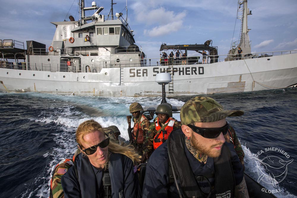 Sea Shepherd on patrol with Liberian Coast Guard. Photo Sea Shepherd Global/Karine Aigner