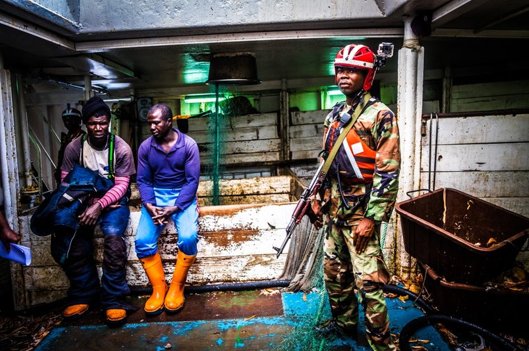 Liberian Coast Guard on board the F/V Labiko 2. Photo Melissa Romao/Sea Shepherd.