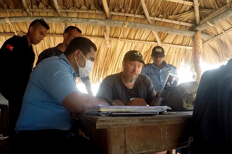  Sea Shepherd campaign leader Gary Stokes with Timor Leste National Police in 2017.