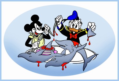 Mickey Louse and Donald Sucks Cut Shark Fins for Soup