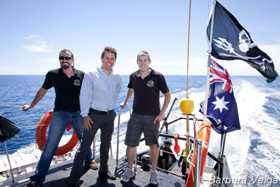 Captain Locky MacLean, Mayor Pettitt and Jeff Hansen onboard Gojira’s during sea trial