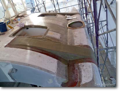 March 4, 2012: Topside of damaged wing with fiberglass reinforcement.