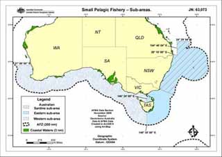 Small Pelagic Fishery Map - the area of the propsed operation of the super trawler Margiris. Photo: Australian Fisheries Managment Authority (click to view a larger version)